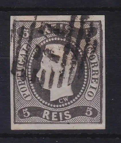 Portugal 1866 König Luis I. 5 Reis Mi.-Nr. 17 mit Rost-Nr.-O