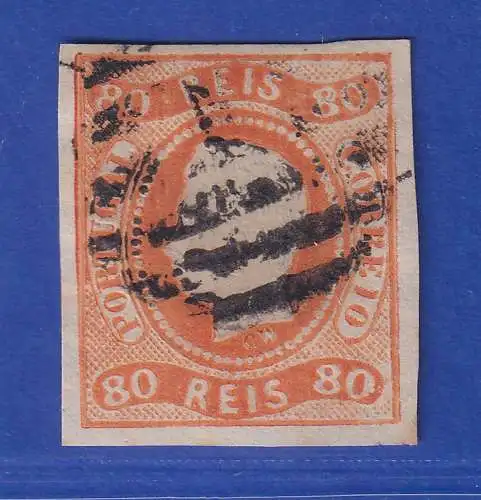 Portugal 1866 König Luis I. 80 Reis Mi.-Nr. 22 mit Rost-Nr.-O 