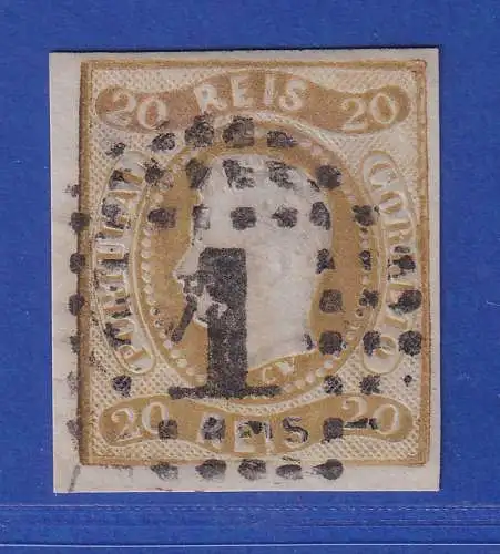 Portugal 1866 König Luis I. 20 Reis  Mi.-Nr. 19  mit Punktrost-Nr.-O 1