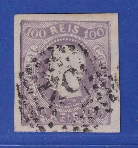 Portugal 1867 König Luis I. 100 Reis  Mi.-Nr. 23  mit Punktrost-Nr.-O 52
