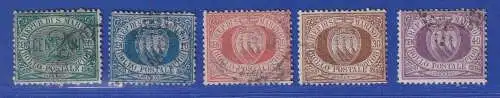 San Marino 1877 Ziffer und Landeswappen Mi.-Nr. 1-5 gestempelt