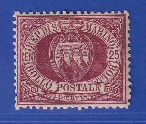 San Marino 1890 Landeswappen 25 Centisimi Mi.-Nr. 7 ungebraucht *