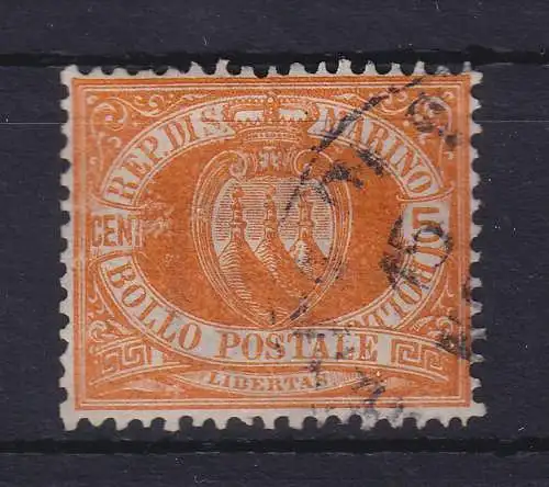 San Marino 1890 Landeswappen 5 Centisimi Mi.-Nr. 6 gestempelt