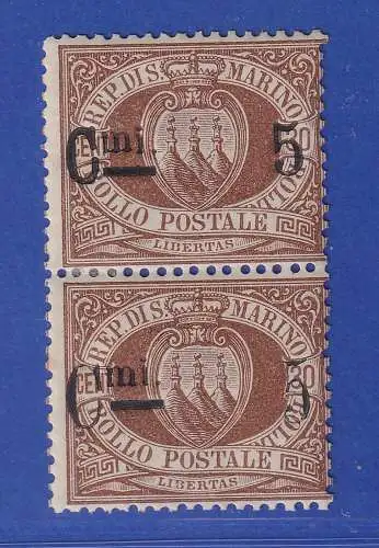 San Marino 1892  Mi.-Nr. 9 vertikales Aufdruck-Typenpaar ungebraucht * gpr. RR !