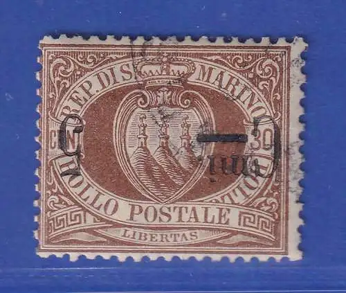 San Marino 1892 Landeswappen Mi.-Nr. 9 Aufdruck KOPFSTEHEND gestempelt
