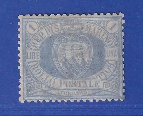 San Marino 1894 Landeswappen 1 Lira hellblau Mi.-Nr. 31 ungebraucht *  Selten !