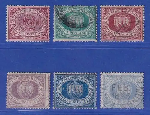 San Marino 1894 Ziffer und Landeswappen  Mi.-Nr. 26-31 gestempelt