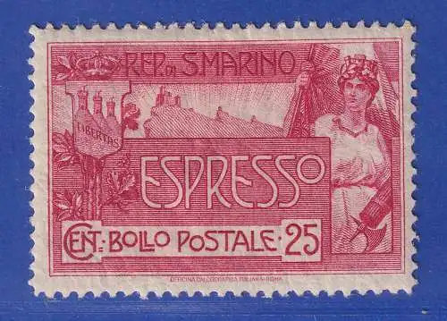 San Marino 1907 Eilmarke 25 Centisimi Mi.-Nr. 49 ungestempelt *