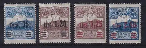 San Marino 1925 Monte Titano Neuer Wertaufdruck Mi.-Nr. 121-124 ungestempelt *