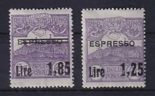 San Marino 1926 Monte Titano und Eilmarke Mi.-Nr. 131 und 132 ungestempelt *