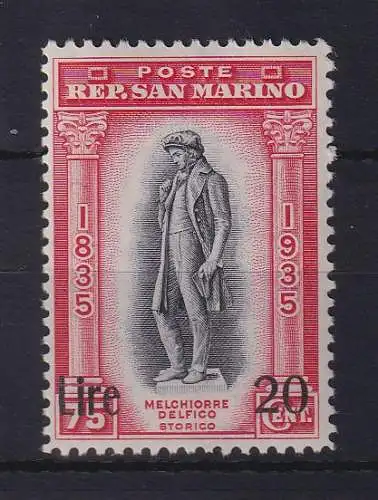 San Marino 1942 Melchiorre Delfico Aufdr. Lire 20 Mi.-Nr. 258 ungebraucht *