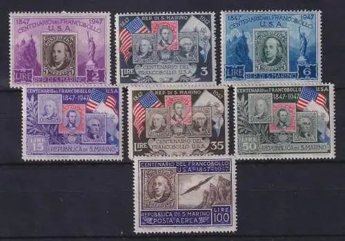 San Marino 1947 Briefmarkenjubiläum USA  Mi.-Nr. 390-396 ungebraucht *