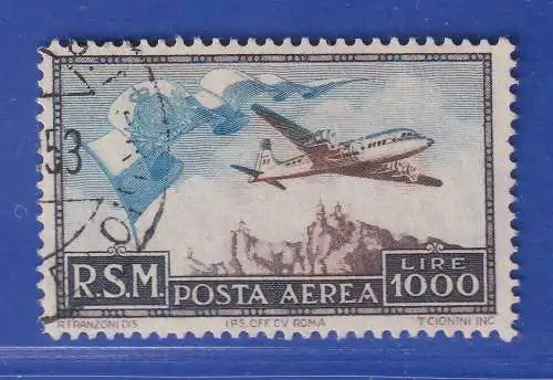 San Marino 1951 Flugpostmarke 1000 Lire  Mi.-Nr. 462 gestempelt