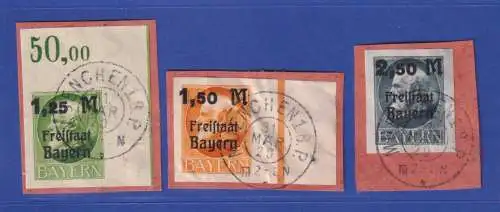Bayern Ludwig mit Aufdruck,  Mi.-Nr. 174-76 B gestempelt gepr. Bauer BPP