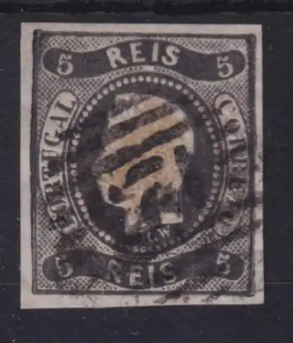 Portugal 1866 Freimarke König Luis I. 5 Reis schwarz Mi.-Nr. 17 mit Rost-O 