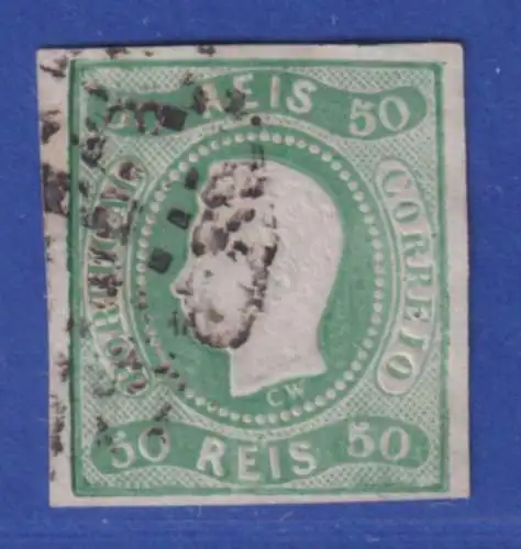 Portugal 1866 Freimarke König Luis I. 50 Reis grün Mi.-Nr. 21 mit Punktrost-O 