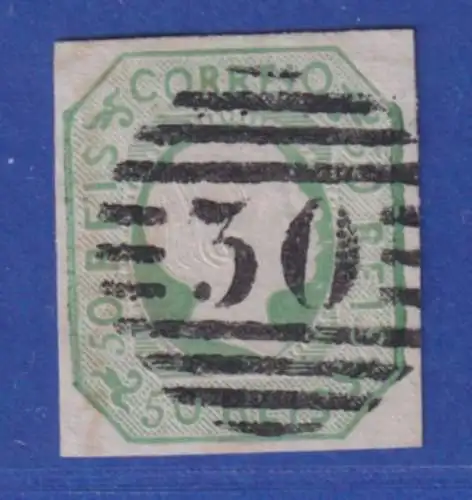 Portugal 1855 Freimarke König Pedro V. 50 Reis gelbgrün Mi.-Nr. 7a mit Rost-O 30