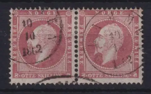 Norwegen 1856 König Oskar I. 8 Sk. waagerechtes Paar sauber gestempelt 