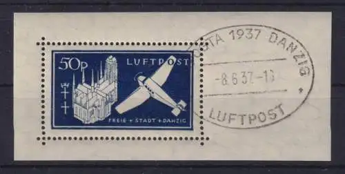 Danzig 1937 DAPOSTA Block-Einzelmarke Mi.-Nr. 271a mit Sonderstempel