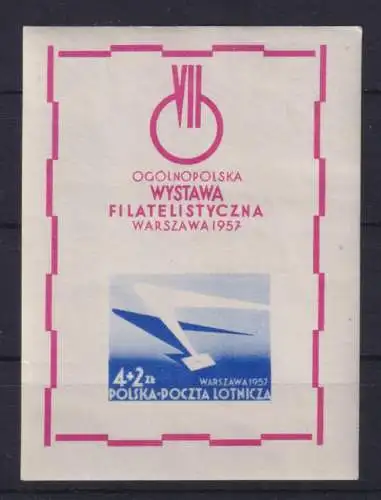 Polen / Polska 1957 Briefmarkenausstellung Mi.-Nr. Block 21 ** 