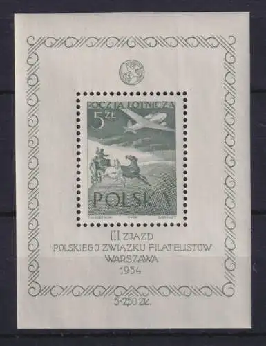 Polen / Polska 1954 Flugzeug über Postkutsche Mi.-Nr. Block 13 ** 