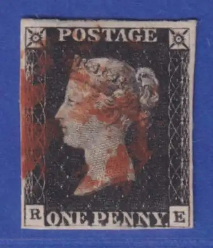 Großbritannien 1840 One Penny Black Mi.-Nr. 1 mit rt. Malteserkreuz-Stempel