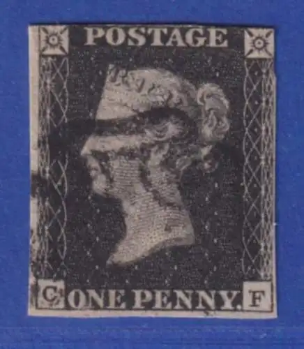 Großbritannien 1840 One Penny Black Mi.-Nr. 1 mit schwazem Malteserkreuz-Stempel
