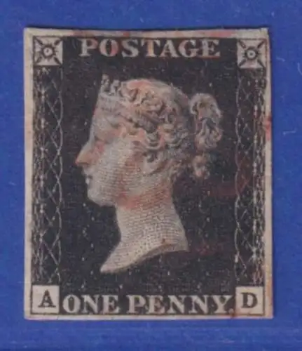 Großbritannien 1840 One Penny Black Mi.-Nr. 1 mit zartem Malteserkreuz-Stempel