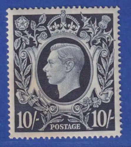 Großbritannien 1939 King George VI. 10 Shilling schwarzkobalt Mi-Nr. 214 ungebr.