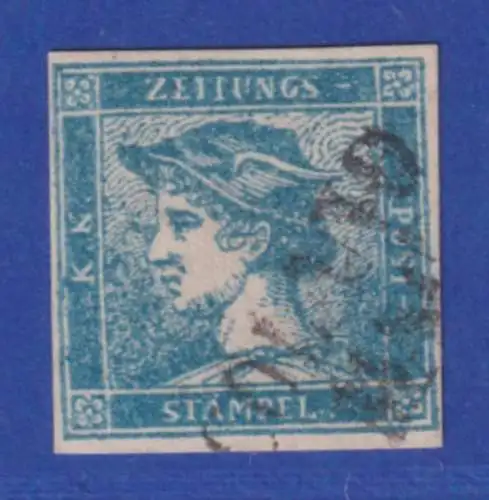 Österreich 1851 Zeitungsmarke blauer Merkur Mi.-Nr. 6 Type I gestempelt COLANO