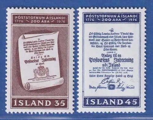 Island 1976 200 Jahre isländischer Postdienst Mi.-Nr. 516-17 Satz kpl. ** 