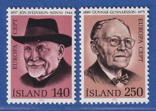 Island 1980 Europa, Bedeutende Persönlichkeiten Mi.-Nr. 552-53 Satz kpl. ** 