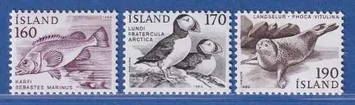 Island 1980 Einheimische Tiere Mi.-Nr. 558-60 Satz kpl. ** 
