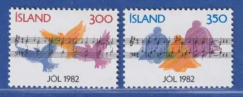 Island 1982 Weihnachten, Tauben u.Glocken m. Noten Mi.-Nr. 590-91 Satz kpl. ** 