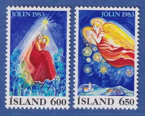 Island 1983 Weihnachten, Hl. Maria mit Kind, Engel Mi.-Nr. 608-09 Satz kpl. ** 