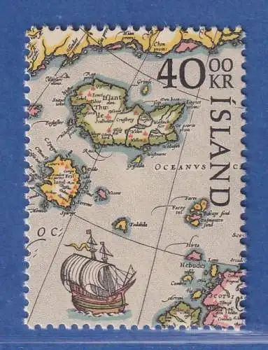 Island 1984 Landkarte nordischer Länder von Abraham Ortelius Mi.-Nr. 616 ** 