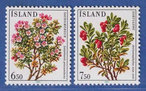 Island 1984 Blumen Alpenazalee Bärentraube Mi.-Nr. 619-20 Satz kpl. ** 