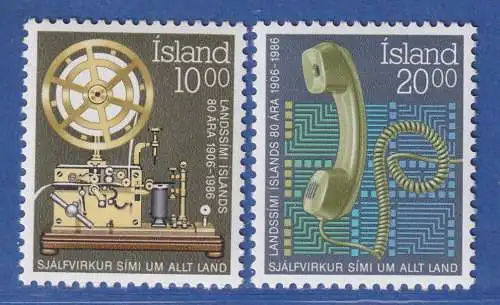 Island 1986 80 Jahre Telefon Telegraf Telefonhörer Mi.-Nr. 658-59 Satz kpl. **