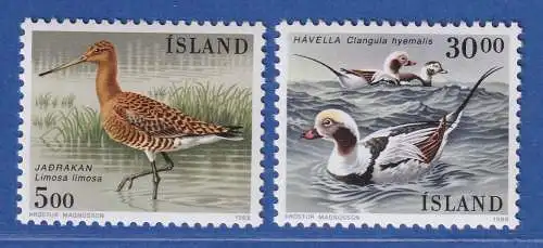 Island 1988 Vögel, Uferschnepfe Eisente Mi.-Nr. 691-92 Satz kpl. ** 