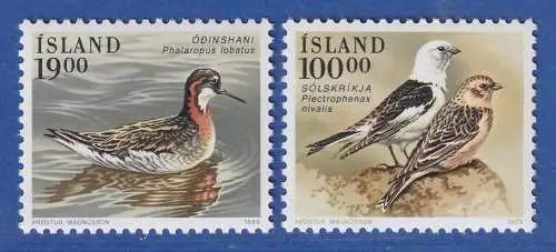 Island 1989 Vögel, Odinshühnchen, Schneeammer Mi.-Nr. 697-98 Satz kpl. ** 