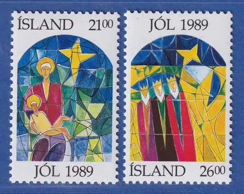 Island 1989 Weihnachten, Kirchenfenster Mi.-Nr. 712-13 Satz kpl. ** 