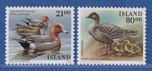 Island 1990 Vögel, Pfeifente, Kurzschnabelganz Mi.-Nr. 722-23 Satz kpl. ** 
