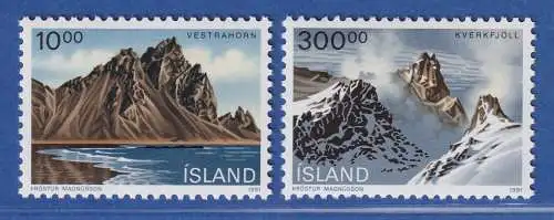 Island 1991 Landschaften, Vestrahorn, Kverkfjöll Mi.-Nr. 740-41 Satz kpl. ** 