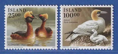 Island 1991 Vögel, Ohrentaucher, Basstölpel Mi.-Nr. 738-39 Satz kpl. ** 
