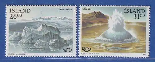 Island 1991 Tourismus, Jökulasárlón, Strokkur Mi.-Nr. 747-48 Satz kpl. ** 