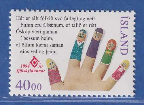 Island 1994 Internationales Jahr der Familie, Fingerpuppen Mi.-Nr. 797 ** 