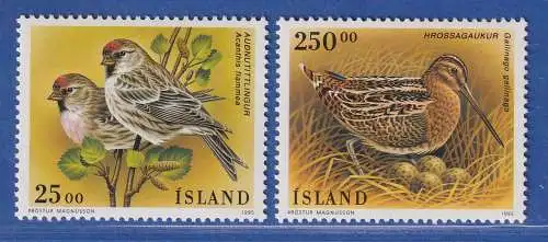 Island 1995 Vögel, Birkenzeisig und Bekassine Mi.-Nr. 833-34 Satz kpl. ** 