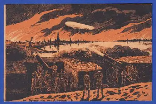 Feldpost 1.Weltkrieg Bildpostkarte Belagerung von Antwerpen mit Feldpost-O 1914