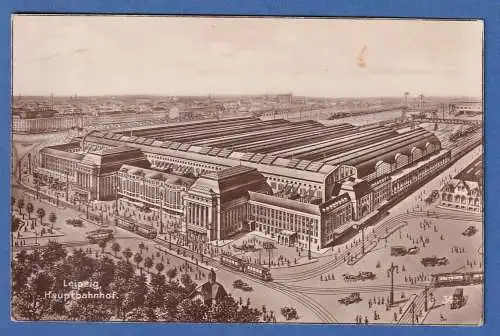 AK Leipzig Hauptbahnhof gelaufen 1928