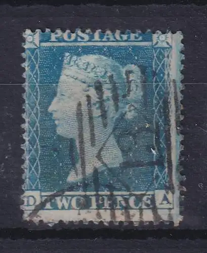 Großbritannien 1854 Queen Victoria 2 Pence dunkelblau Mi.-Nr. 9A mit Nr.-O 13